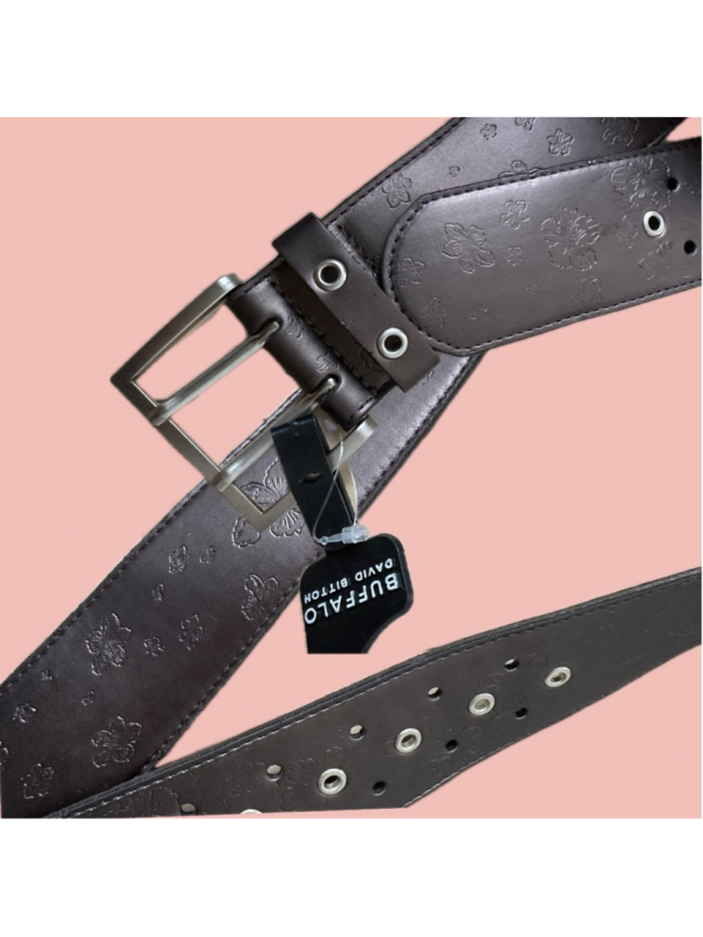 Buffalo David Bitton Embossed Floral Belt Wide Brown Y2K Statement NWT
